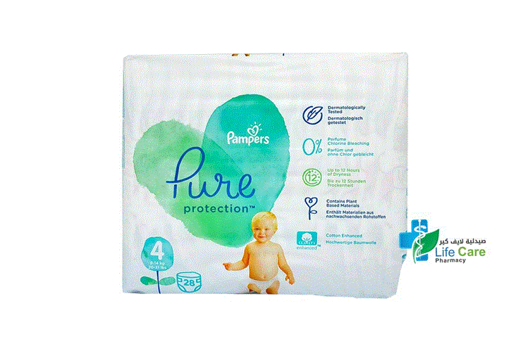 PAMPERS PURE PROTECTION 4 28 DIAPERS 9 TO 14 KG MAXI - Life Care Pharmacy
