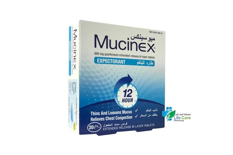 MUCINEX 600 MG EXPECTORANT 20 TABLETS - Life Care Pharmacy