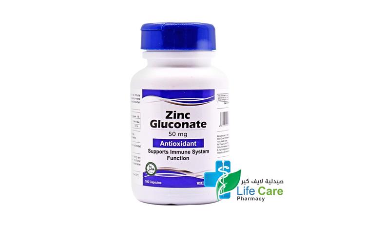 WEST COAST ZINC 50 MG GLUCONATE 100 CAPSULES - Life Care Pharmacy