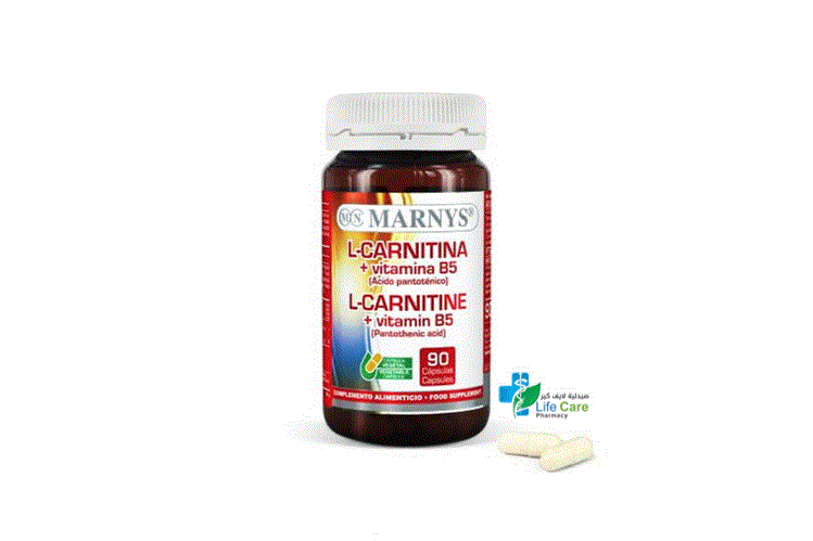 مارنيز ال كارنيتين + فيتامين ب 5 لتحويل الدهون الي طاقة وانقاص الوزن 90 كبسولة - صيدلية لايف كير