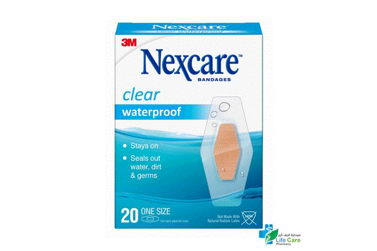 NEXCARE AQUA CLEAR WATERPROOF 26X57MM 20 PIECES - Life Care Pharmacy