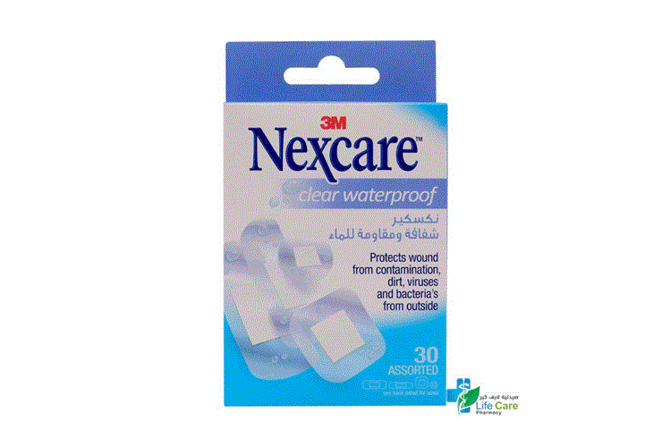 NEXCARE CLEAR WATERPROOF ASSORTED 30 STRIPS - Life Care Pharmacy
