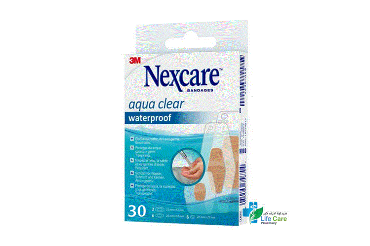 NEXCARE AQUA CLEAR WATERPROOF 22X27MM 30 PIECES - Life Care Pharmacy