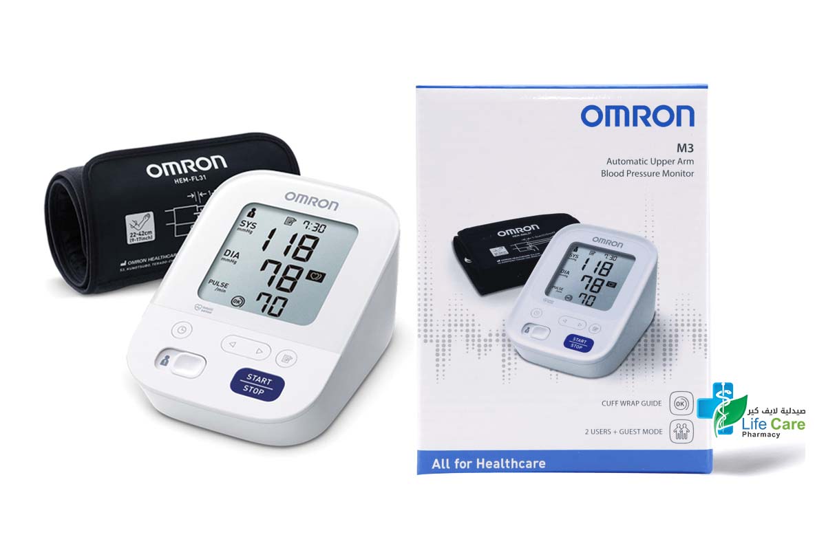 OMRON BLOOD PRESSURE MONITOR M3 2USERS PLUS GUEST MODE 22 TO 42CM - Life Care Pharmacy