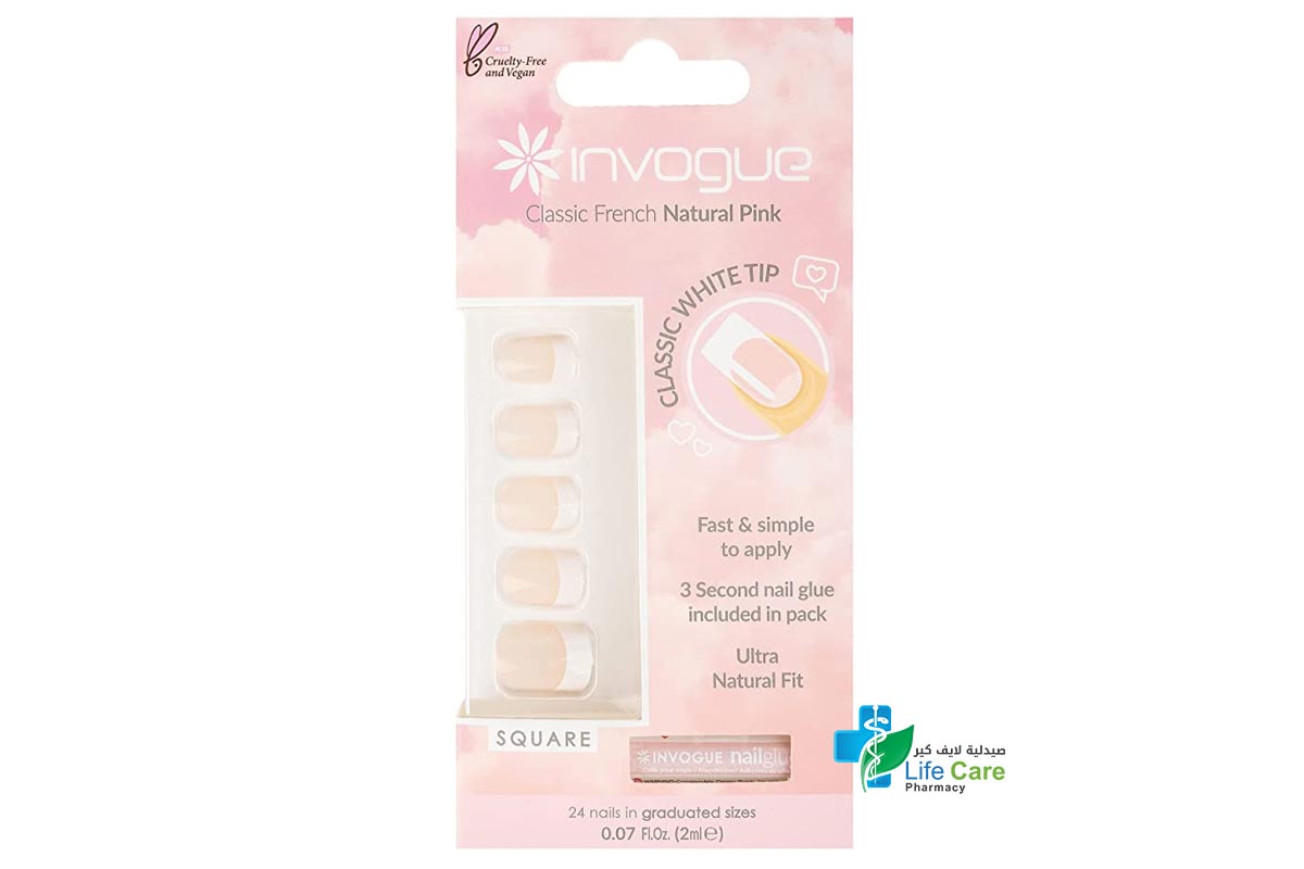 INVOGUE NATURAL PINK SQUARE 24 NAILS - Life Care Pharmacy