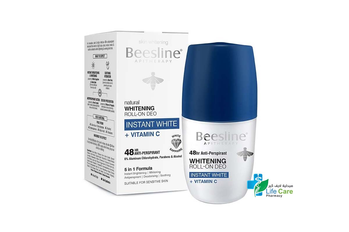 BEESLINE NATURAL WHITENING ROLL ON DEO INSTANT WHITE PLUS VITAMIN C 48H 5IN1 50ML - Life Care Pharmacy