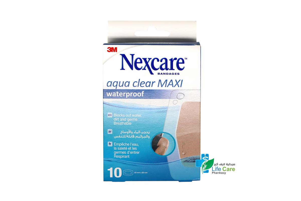NEXCARE AQUA CLEAR MAXI WATERPROOF 60X88MM 10 PIECES - Life Care Pharmacy
