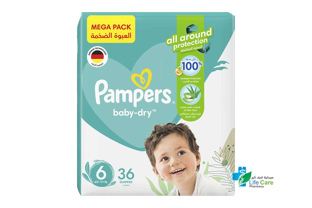 PAMPERS BABY DRY NO 6 36 DIAPERS 13 PLUS KG - Life Care Pharmacy