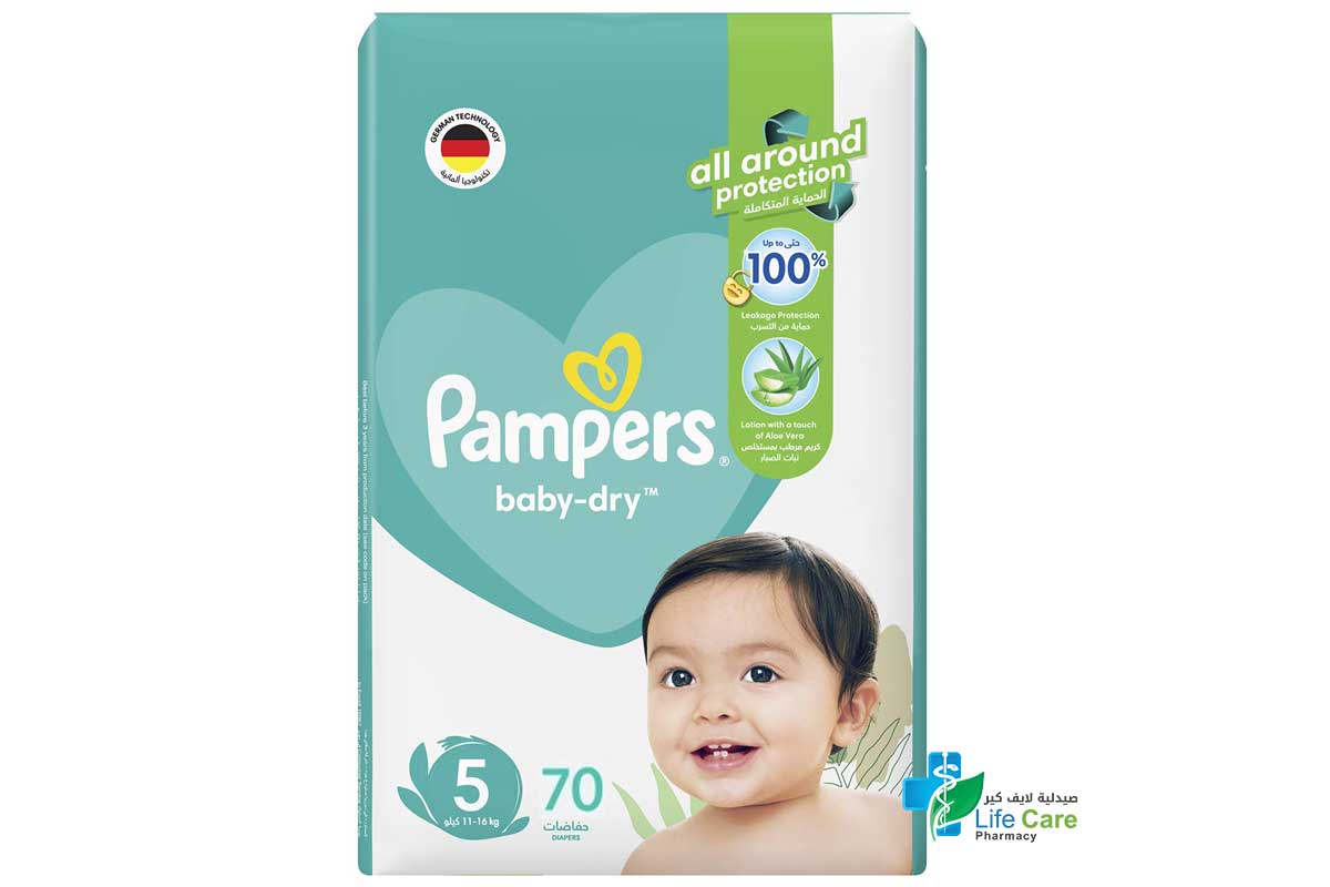 PAMPERS 5 BABY DRY 70 DIAPERS 11 TO 16 KG - Life Care Pharmacy