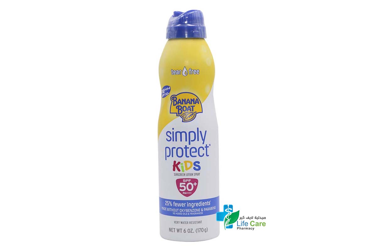 BANANA BOAT SIMPLY PROTECT KIDS SPF50 PLUS SUNSCREEN LOTION SPRAY 170 GM - Life Care Pharmacy
