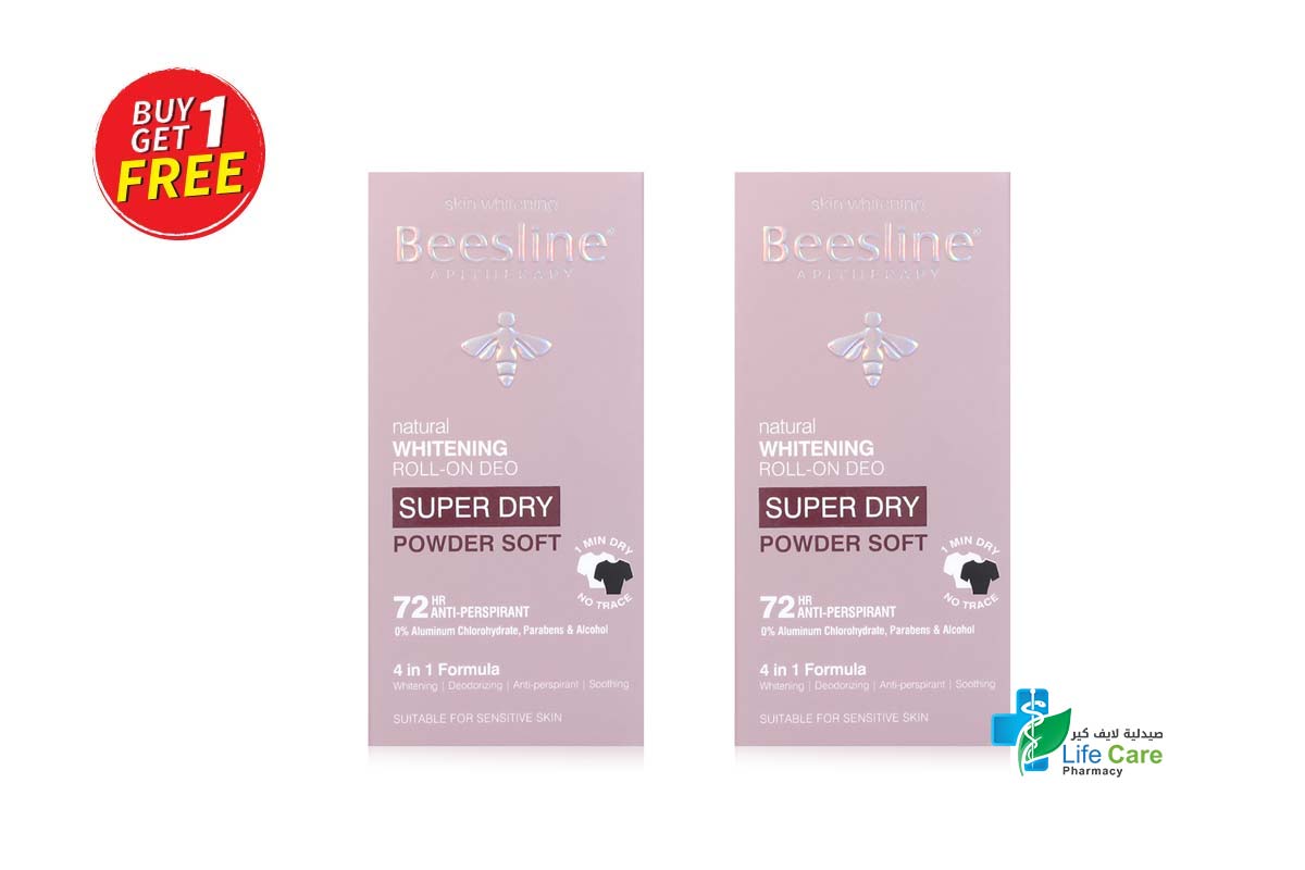 BOX BUY1GET1 BEESLINE NATURAL WHITENING ROLL ON SUPER DRY POWDER SOFT 72 HOURS 50 ML - Life Care Pharmacy
