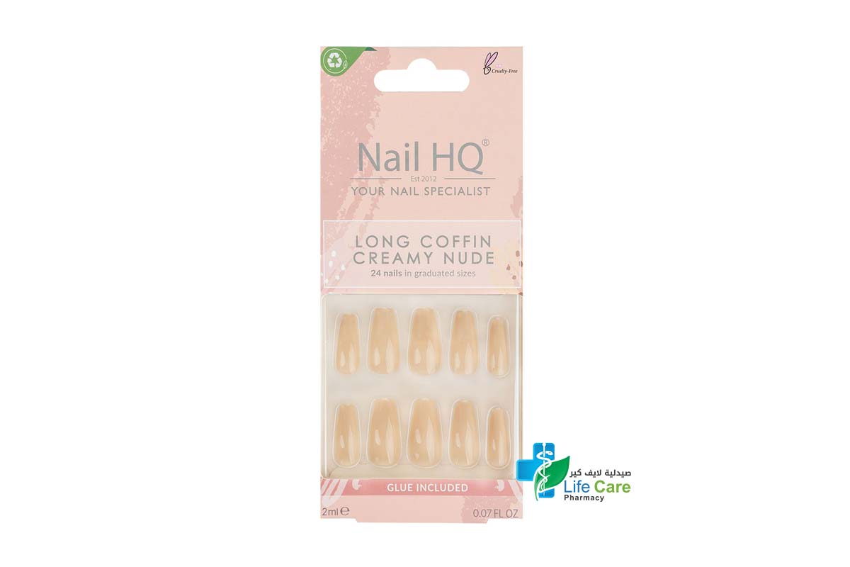 NAIL HQ LONG COFFIN CREAMY NUDE 24 NAILS PLUS 2ML GLUE - Life Care Pharmacy