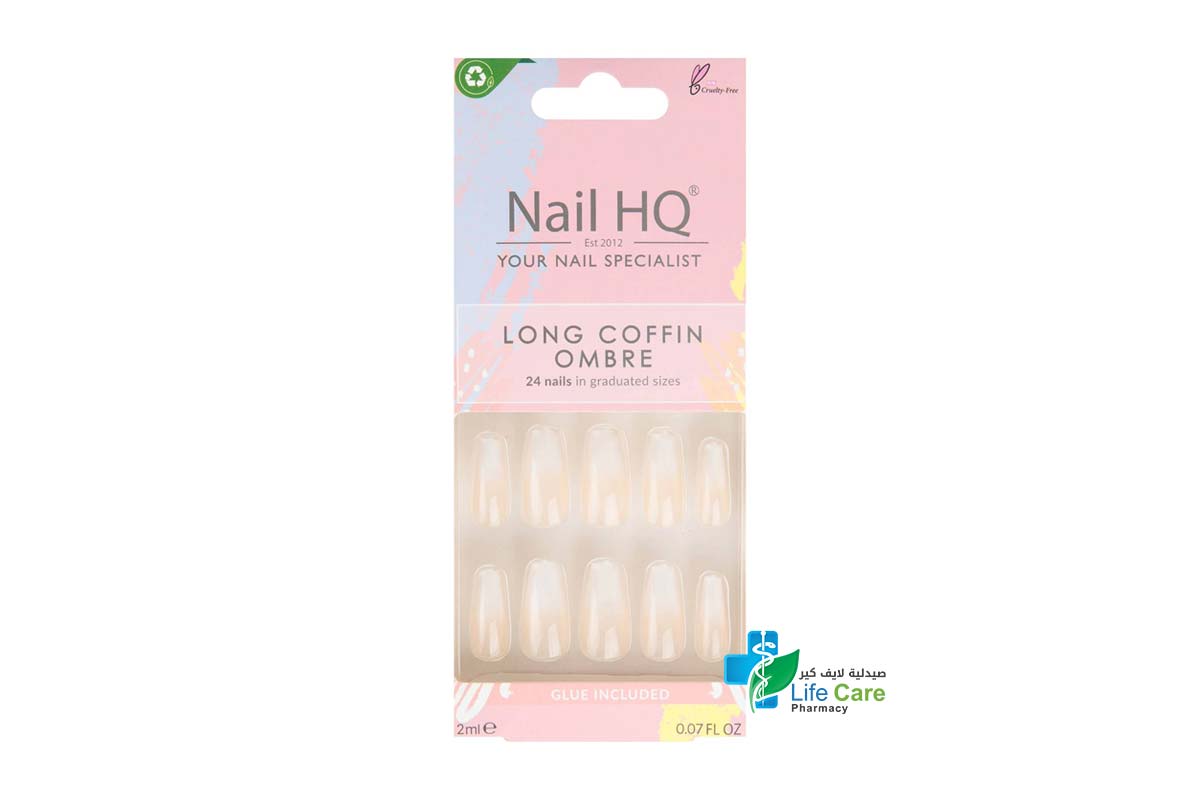 NAIL HQ LONG COFFIN OMBRE 24 NAILS PLUS 2ML GLUE - Life Care Pharmacy