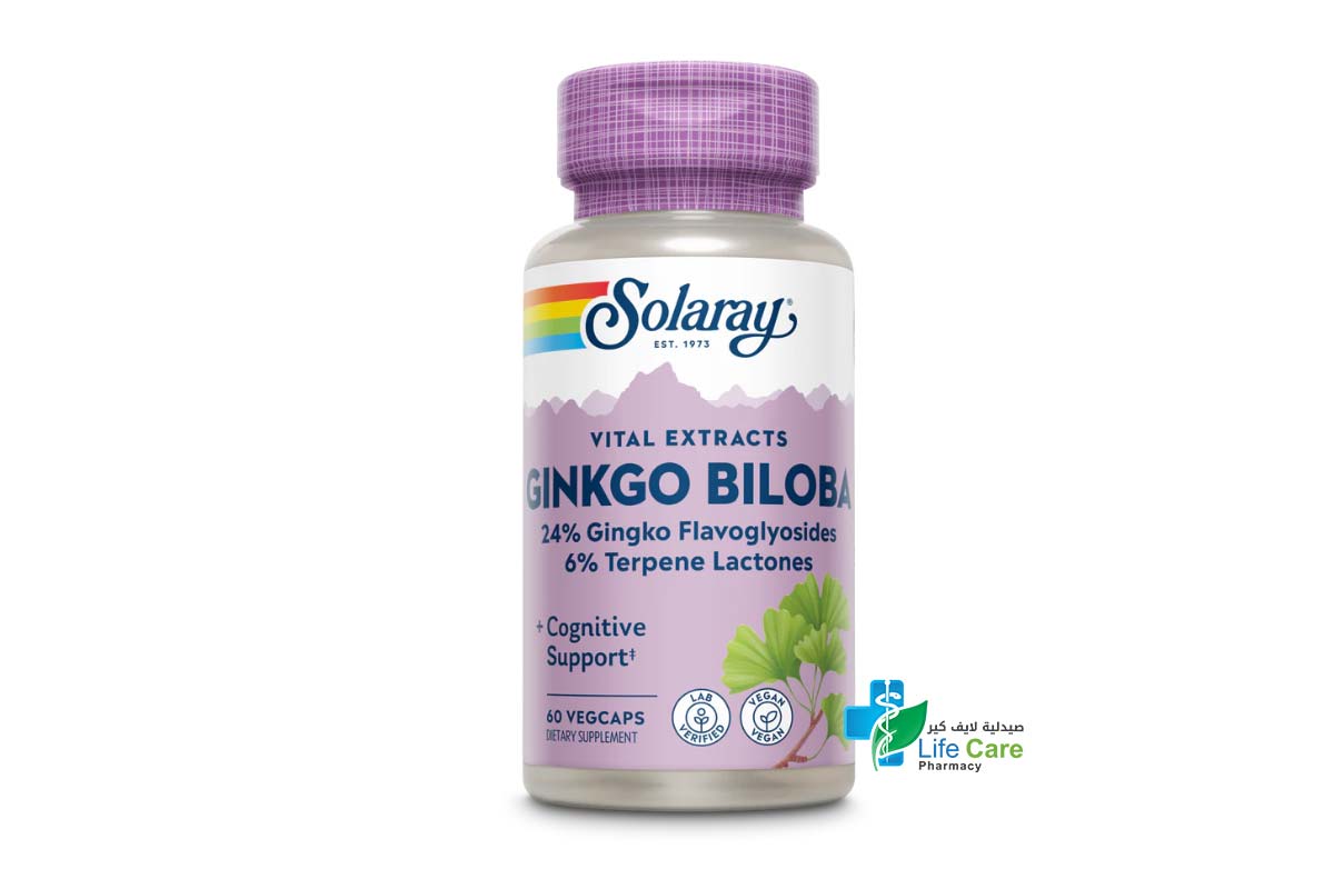 SOLARAY GINKGO BILOBA PLUS COGNITIVE SUPPORT 60MG 60 VEGCAPS - Life Care Pharmacy