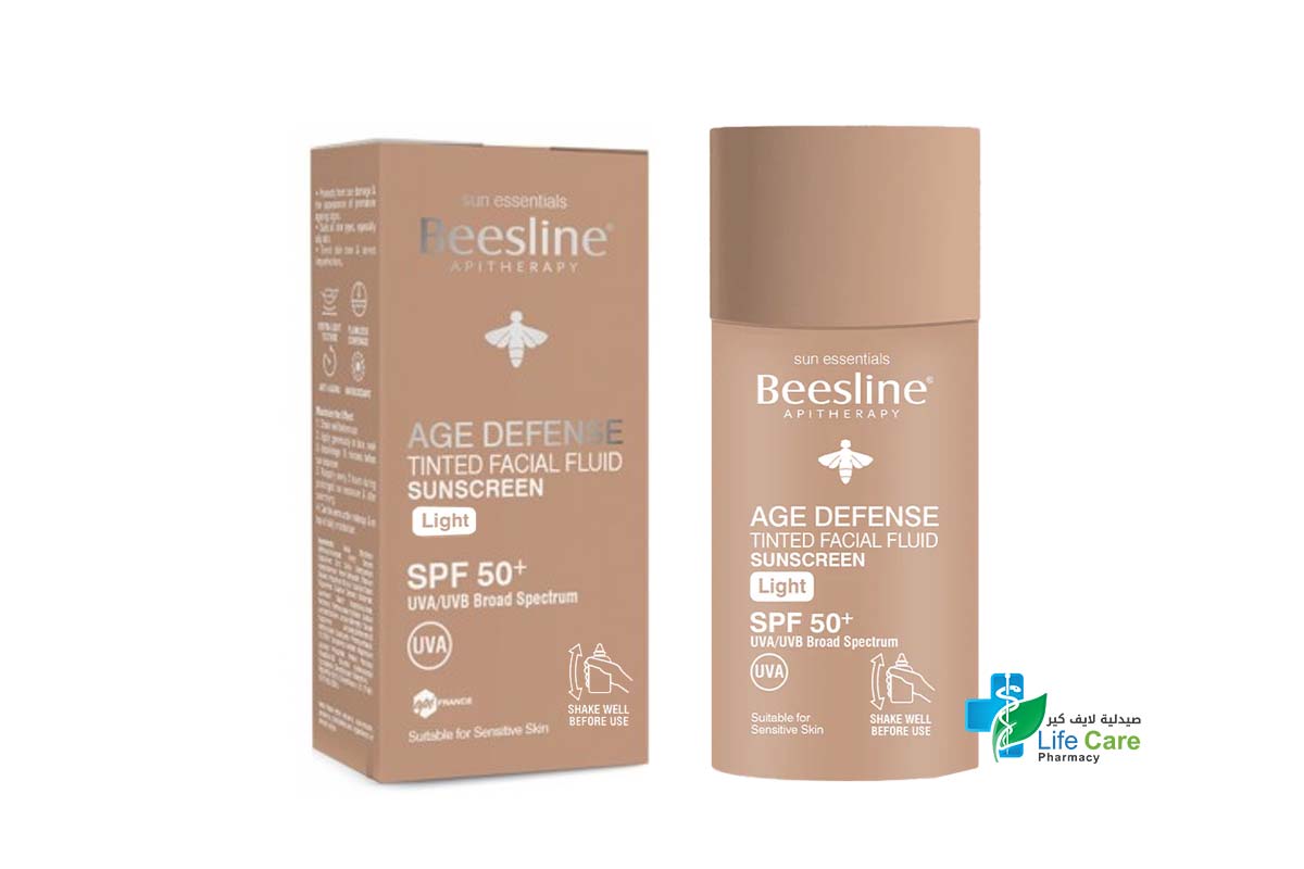 BEESLINE AGE DEFENSE TINTED FACIAL FLUID SUNSCREEN SPF50 LIGHT SPF50 PLUS 40 ML - Life Care Pharmacy