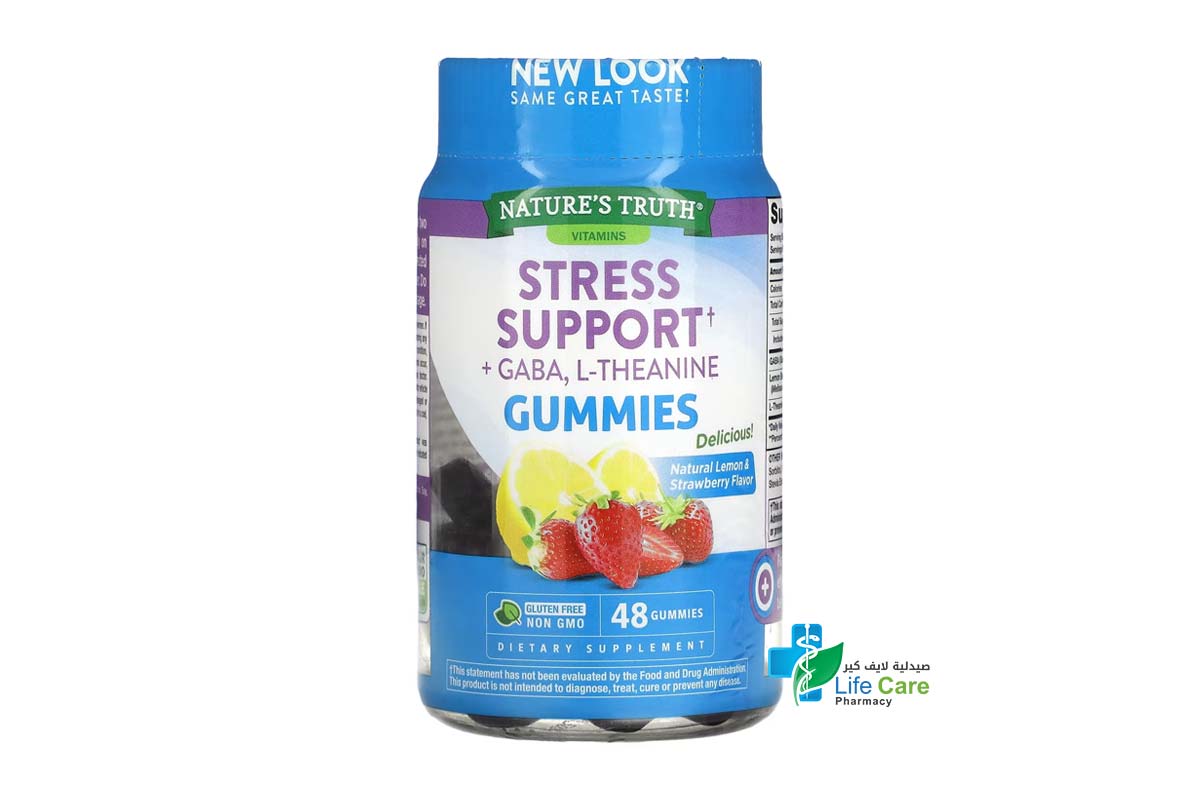 NATURES TRUTH STRESS SUPPORT PLUS GABA PLUS L THEANINE STRAWBERRY 48 GUMMIES - Life Care Pharmacy