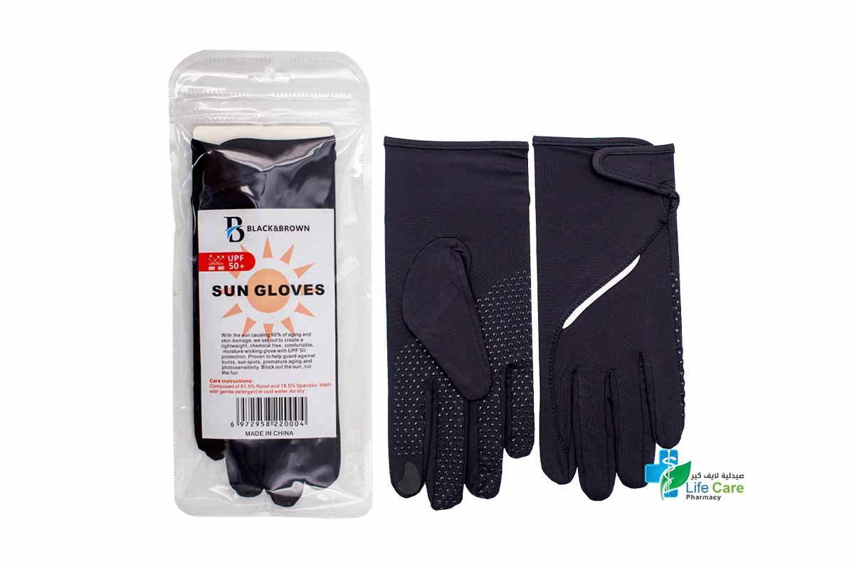 BLACK AND BROWN UPF50 PLUS SUN HAND GLOVES COLOR BLACK 2 PCS - Life Care Pharmacy