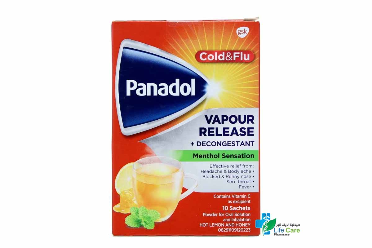 PANADOL COLD AND FLU VAPOUR DECONGESTANT MENTHOL 10 SACHETS - Life Care Pharmacy