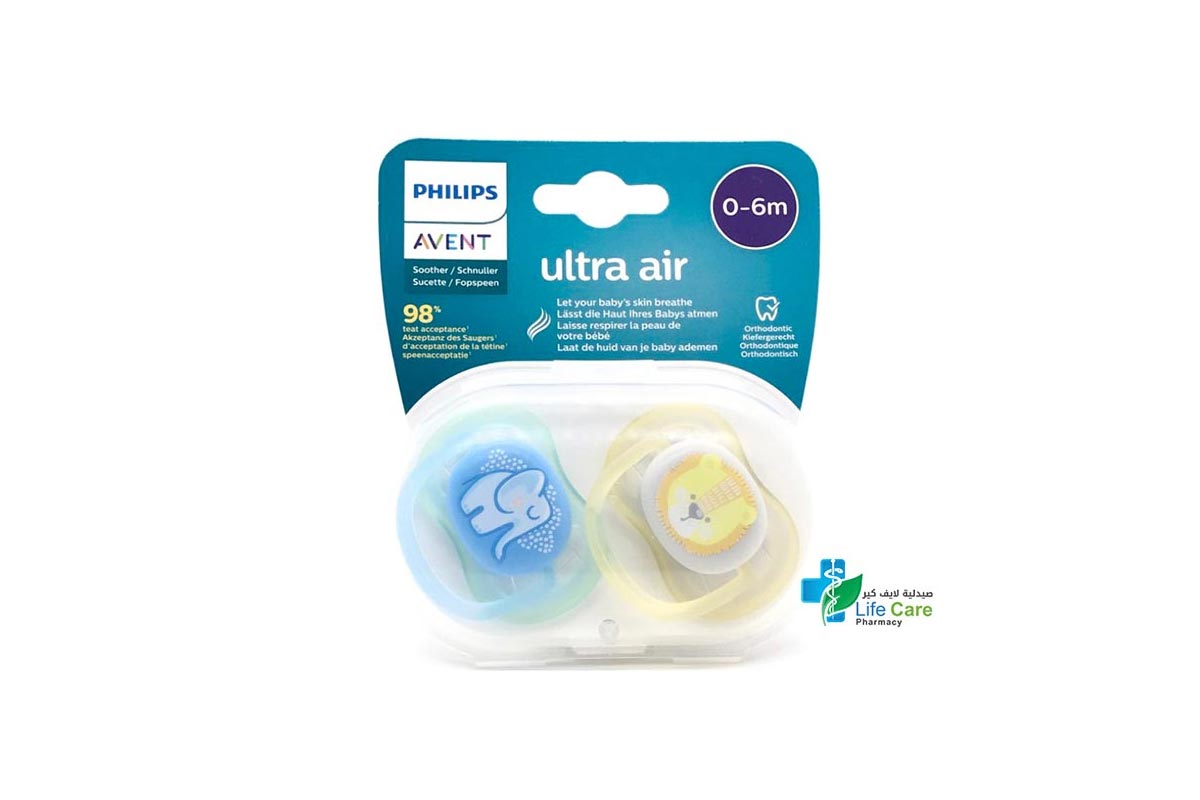 PHILIPS AVENT ULTRA AIR SOOTHER 0 TO 6 MONTH BLUE PLUS YELLOW - Life Care Pharmacy