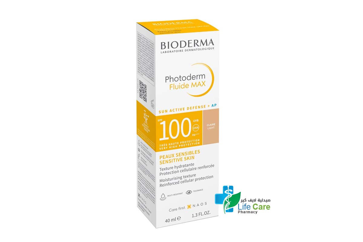 BIODERMA PHOTODERM FLUIDE MAX CLAIRE LIGHT SPF100 - 40 ML - Life Care Pharmacy